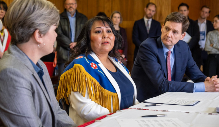 Picture of Chief Judy Desjarlais of the Blueberry First Nations with BC Premier David Eby